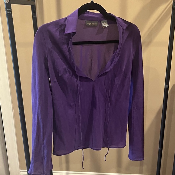 Y2K Banana Republic Purple Silk Sheer Long-Sleeve Top - Vintage - Picture 3 of 7